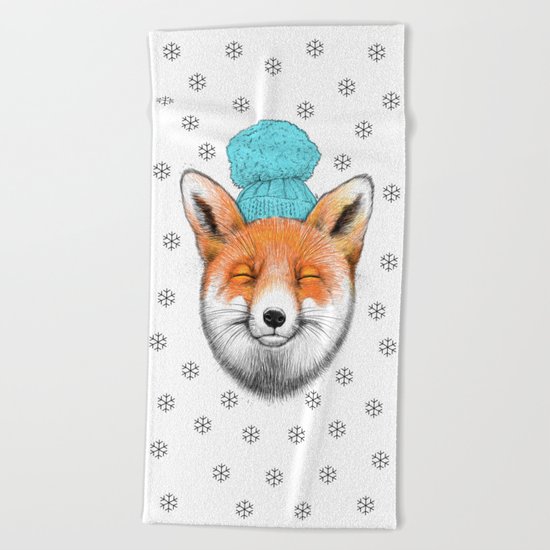 winter fox Beach Towel