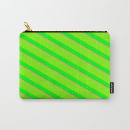 [ Thumbnail: Light Salmon, Green, and Lime Colored Lines Pattern Carry-All Pouch ]