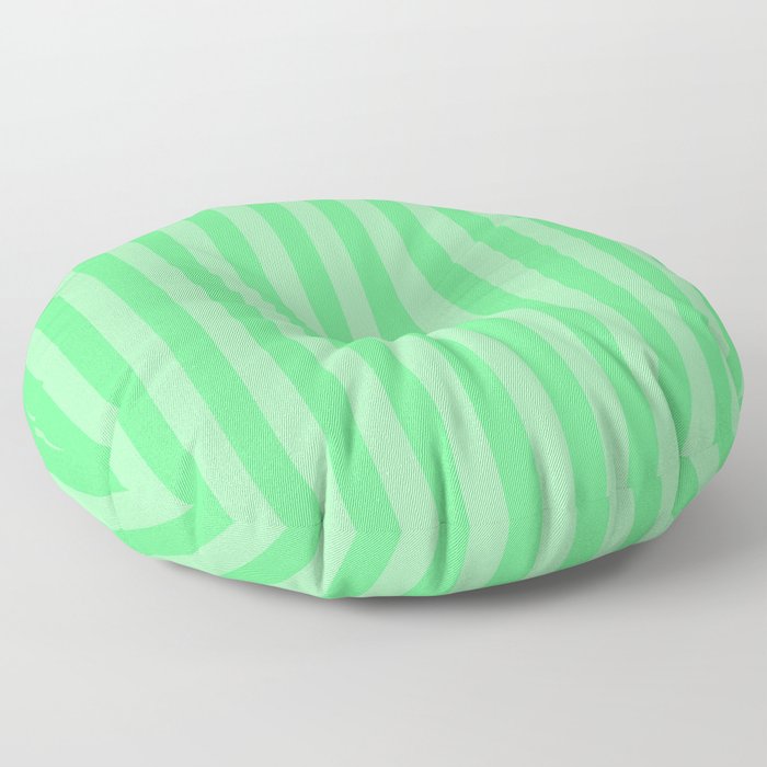 Algae Green and Pale Green Summer Cabana Beach Picnic Stripes Floor Pillow