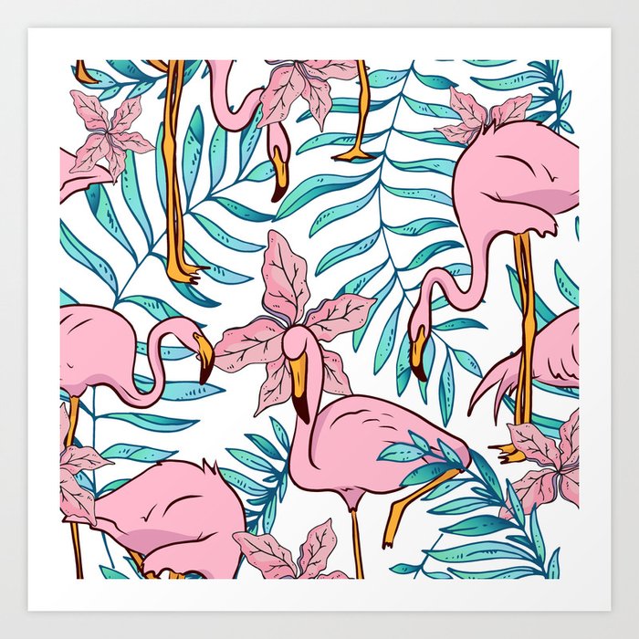 Boho Flamingo #illustration #pattern #tropical Art Print