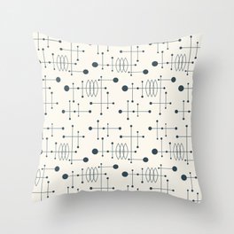 Mid Century Atomic Age Pattern Charcoal and Cream Throw Pillow