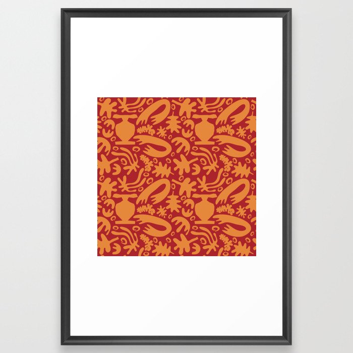 Abstract seamless pattern shape henry matisse with algae and leaves. Framed Art Print