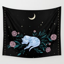 Cat Dreaming of the Moon Wall Tapestry