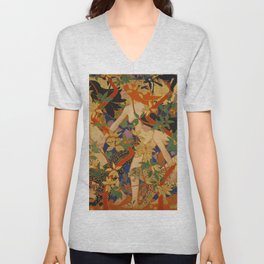 The Hunt, previously known as Diana and Her Nymphs, 1926 by Robert Burns V Neck T Shirt