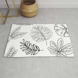 Plants and Leaves Pattern Black and White Rug