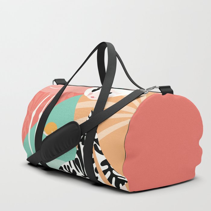 Girl with flamingo and Henri Matisse inspired decoration, vector illustration, geometric Duffle Bag