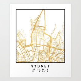 SYDNEY AUSTRALIA CITY STREET MAP ART Art Print