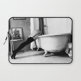 Head Over Heals - Female in Stockings in Vintage Parisian Bathtub black and white photography - photographs wall decor Laptop Sleeve