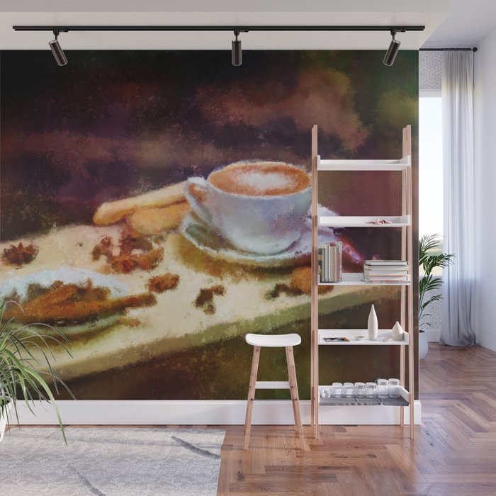 Coffee And Cloves Cozy Cafe Impressionist Painting Wall Mural By