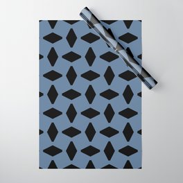 Black Geometric Retro Shapes on Slate Blue Wrapping Paper