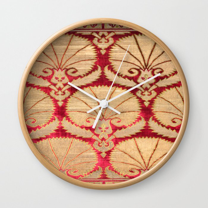 Antique Turkish Carnations Textile Red Wall Clock