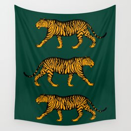 Tigers (Dark Green and Marigold) Wall Tapestry | Tiger, Animal, Drawing, Pattern, Panther, Curated, Stripes, Wildlife, Cats, Big Cats 