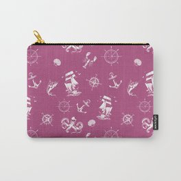 Magenta And White Silhouettes Of Vintage Nautical Pattern Carry-All Pouch