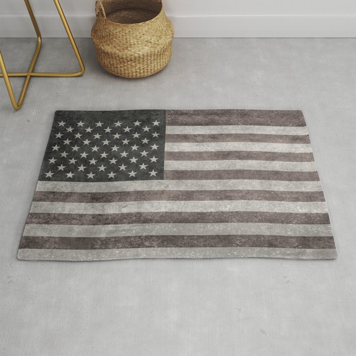 Usa Flag On Hand Painted Canvas Texture Rug By