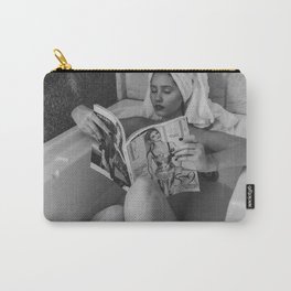 Bath in Milan, Italy, Cold Water Flat, female nude reading black and white art photography- photograph - photographs wall decor Carry-All Pouch
