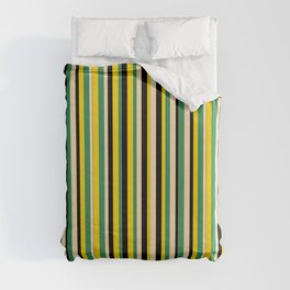 [ Thumbnail: Sea Green, Beige, Black & Yellow Colored Pattern of Stripes Duvet Cover ]
