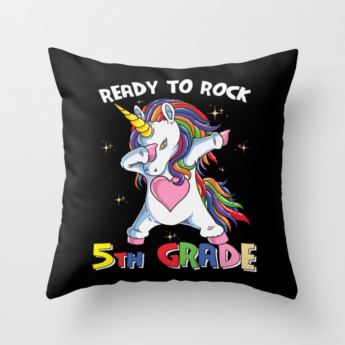 Ready To Rock 5th Grade Dabbing Unicorn Throw Pillow