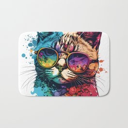 Happy Cat Wearing Sunglasses Colorful - Cats Mom or Dad Gift Idea Funny Bath Mat
