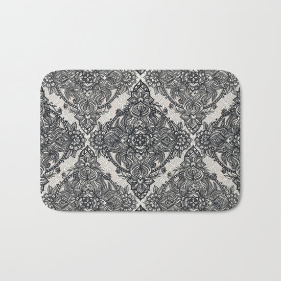 Charcoal Lace Pencil Doodle Bath Mat