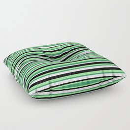[ Thumbnail: Light Green, Sea Green, Mint Cream & Black Colored Pattern of Stripes Floor Pillow ]