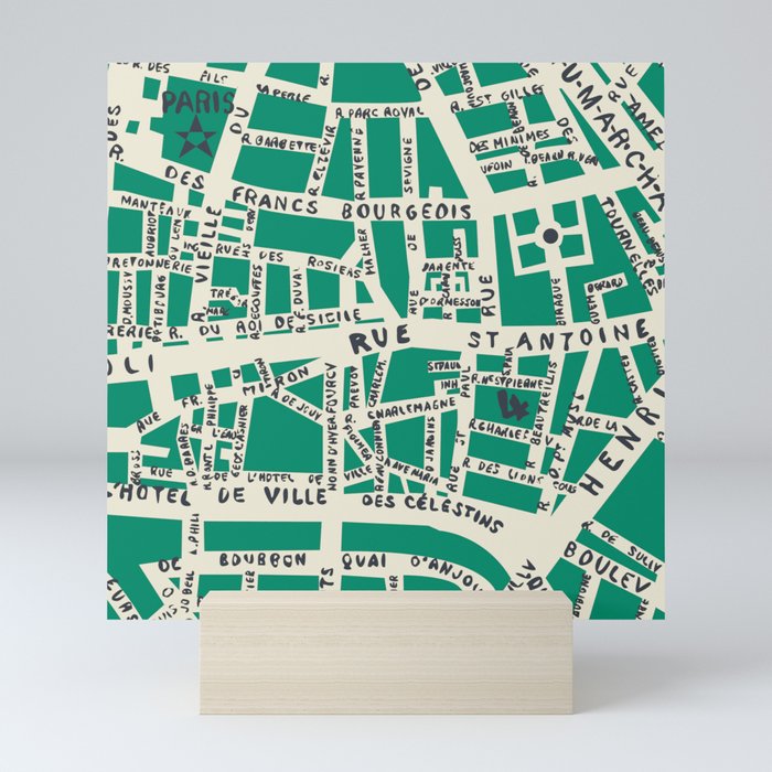 PARIS MAP GREEN Mini Art Print