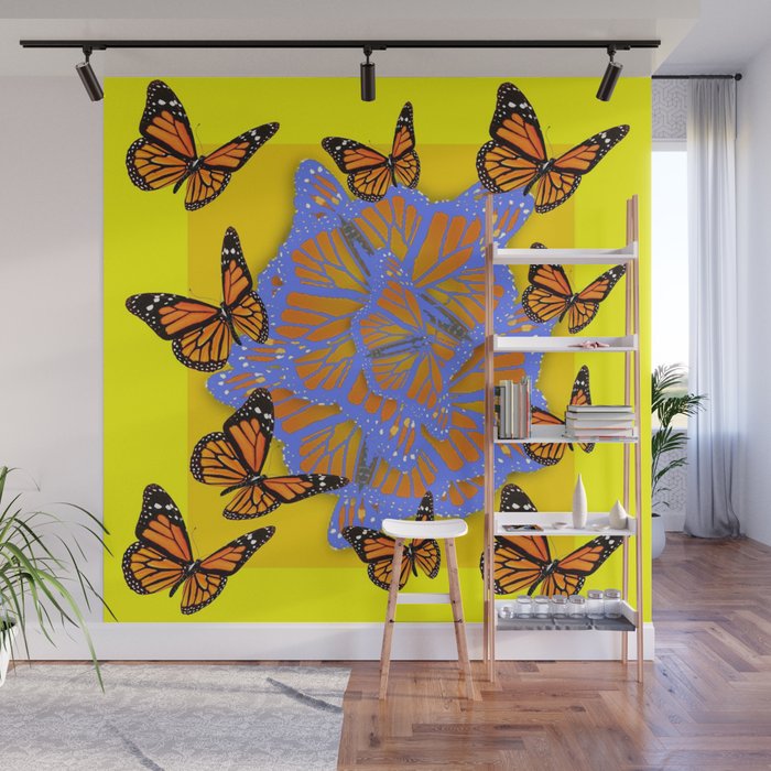 MONARCH BUTTERFLIES ABSTRACT ON YELLOW-GOLD Wall Mural