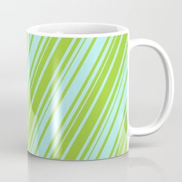 [ Thumbnail: Turquoise and Green Colored Lined Pattern Coffee Mug ]
