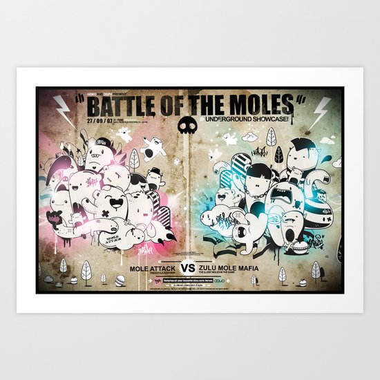 Battle of the moles Art Print