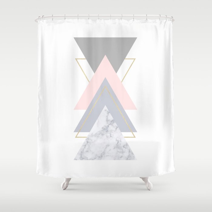 Blush Marble Gray Gold Geometric Pattern Shower Curtain By