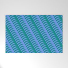 [ Thumbnail: Cornflower Blue and Dark Cyan Colored Striped/Lined Pattern Welcome Mat ]