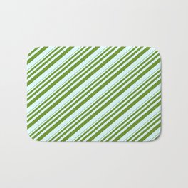 [ Thumbnail: Green and Light Cyan Colored Lined Pattern Bath Mat ]