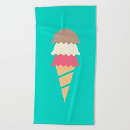 Neopolitan Three Scoop Ice Cream Cone Beach Towel