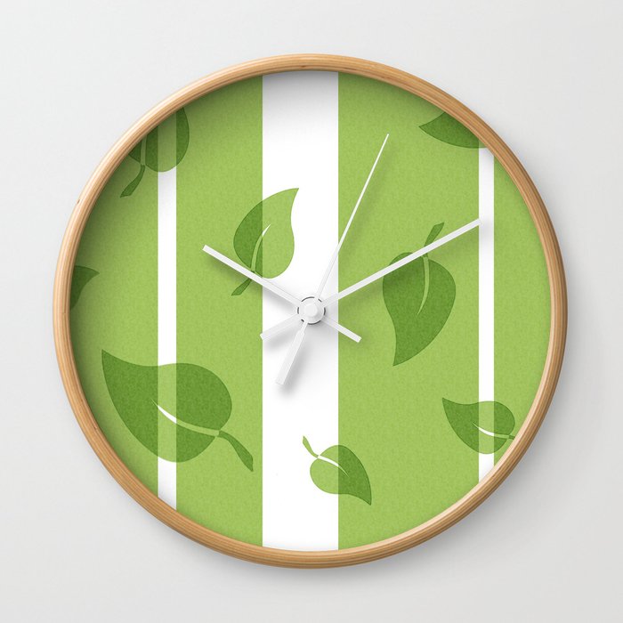 Scattered Green Leaves Wall Clock