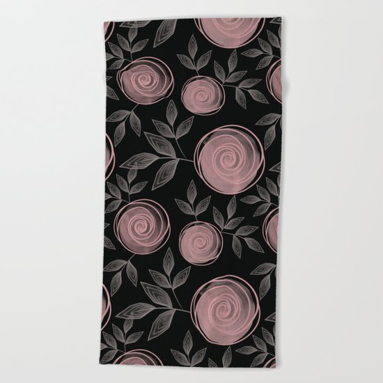 Abstract flowers on a black background. Beach Towel
