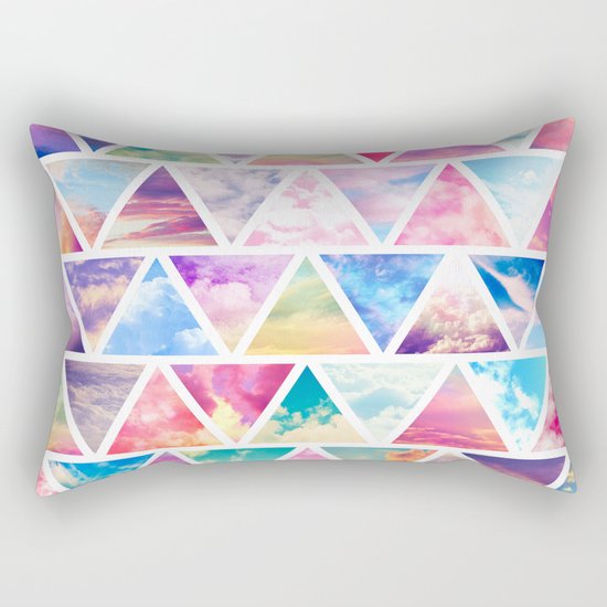 Pink Clouds Teal Sky Abstract Triangles Pattern Rectangular Pillow