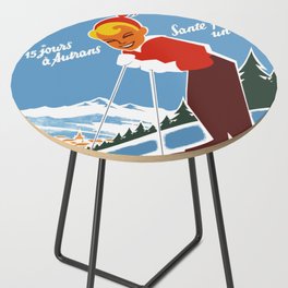 Vintage Autrans France Ski Travel Side Table