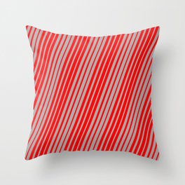 [ Thumbnail: Dark Grey & Red Colored Lines/Stripes Pattern Throw Pillow ]