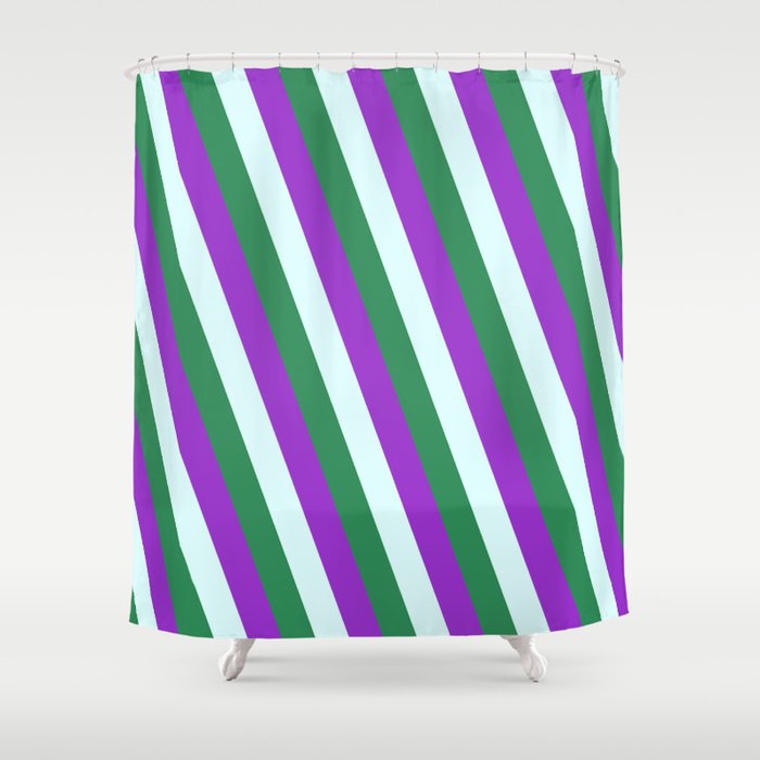 Sea Green, Dark Orchid & Light Cyan Colored Lined/Striped Pattern Shower Curtain
