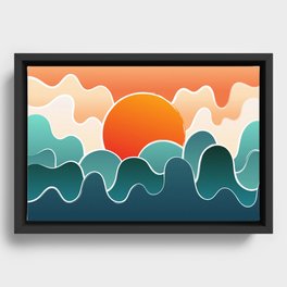 Serene Waves and The Sun Abstract Nature Art II Framed Canvas