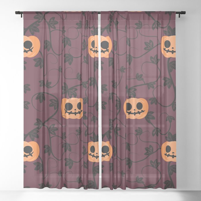 Halloween Pumpkin Seamless Pattern Sheer Curtain