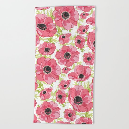 Pink Anemones Beach Towel