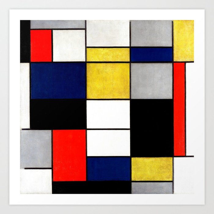Piet Mondrian - Grande composizione A con nero, rosso, grigio, giallo e ...