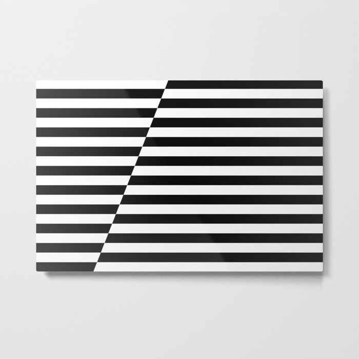 Black and White Offset Stripes Metal Print