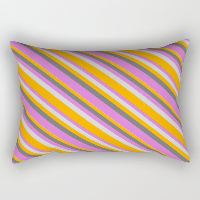 Dim Gray, Orchid, Light Gray & Orange Colored Lined Pattern Rectangular Pillow
