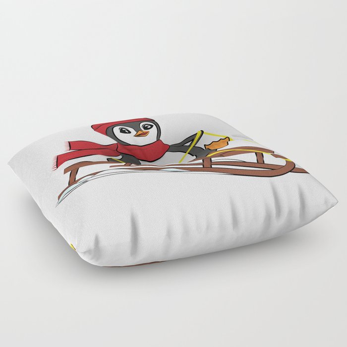 Snow Sledding Penguin - Cute Animals Winter  Floor Pillow