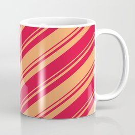 [ Thumbnail: Brown and Crimson Colored Stripes/Lines Pattern Coffee Mug ]