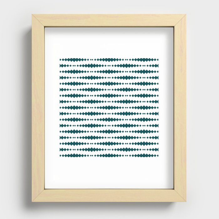 Teal Blue Geometric Horizontal Striped Pattern Recessed Framed Print