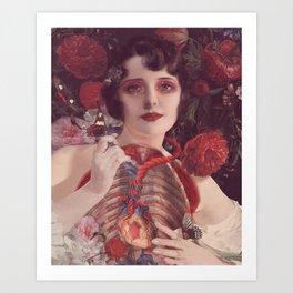 One, two, three, pull! *collage Art Print | Portrait, Digital, Love, Ribcage, Pinup, Heart, Anatomy, Vintage, Curated, Collage 