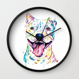 Pit Bull, Pitbull Watercolor Pet Portrait Painting by Lisa Whitehouse Wall Clock