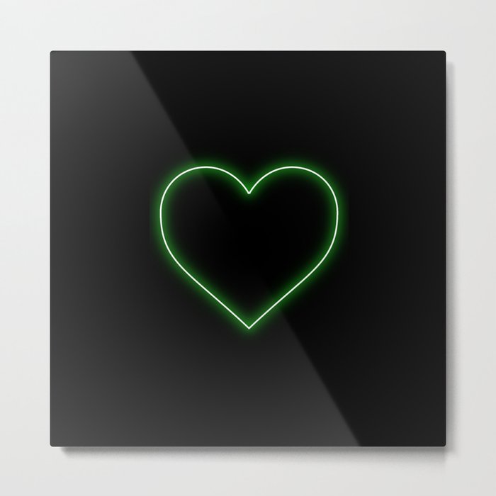 Neon Green Valentines Love Heart Metal Print